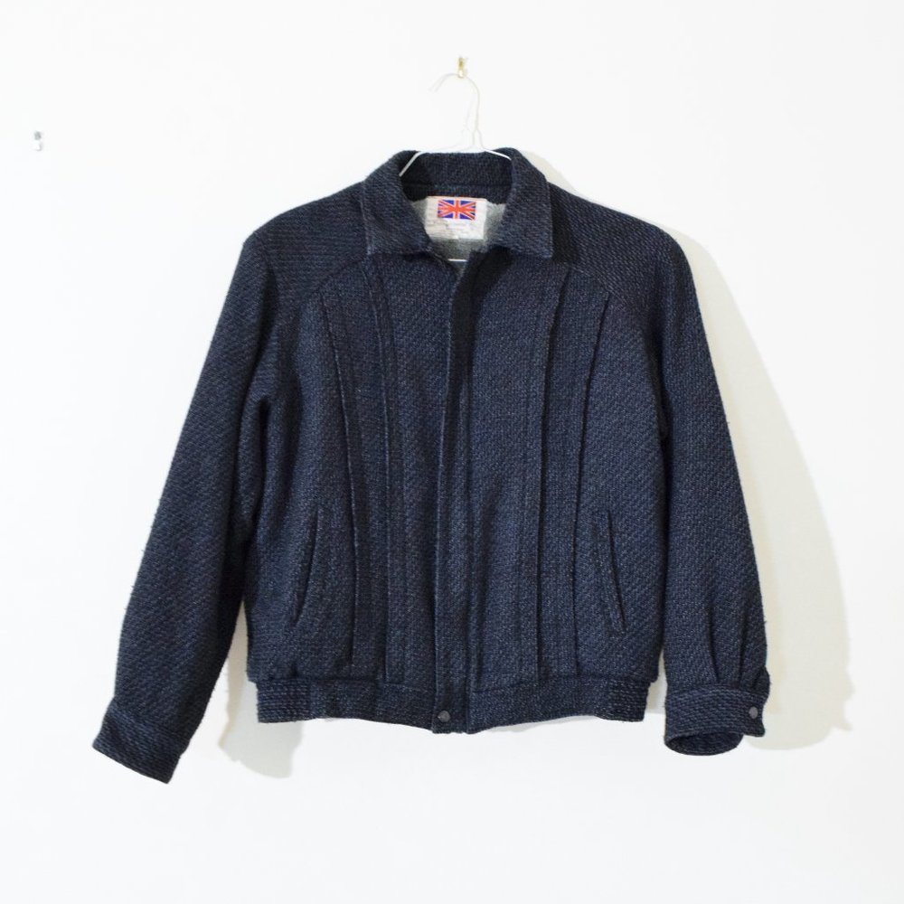 COUNTGARMENT CO Navy Blue Woven Knit Faux Fur Lined Winter Jacket | Size L